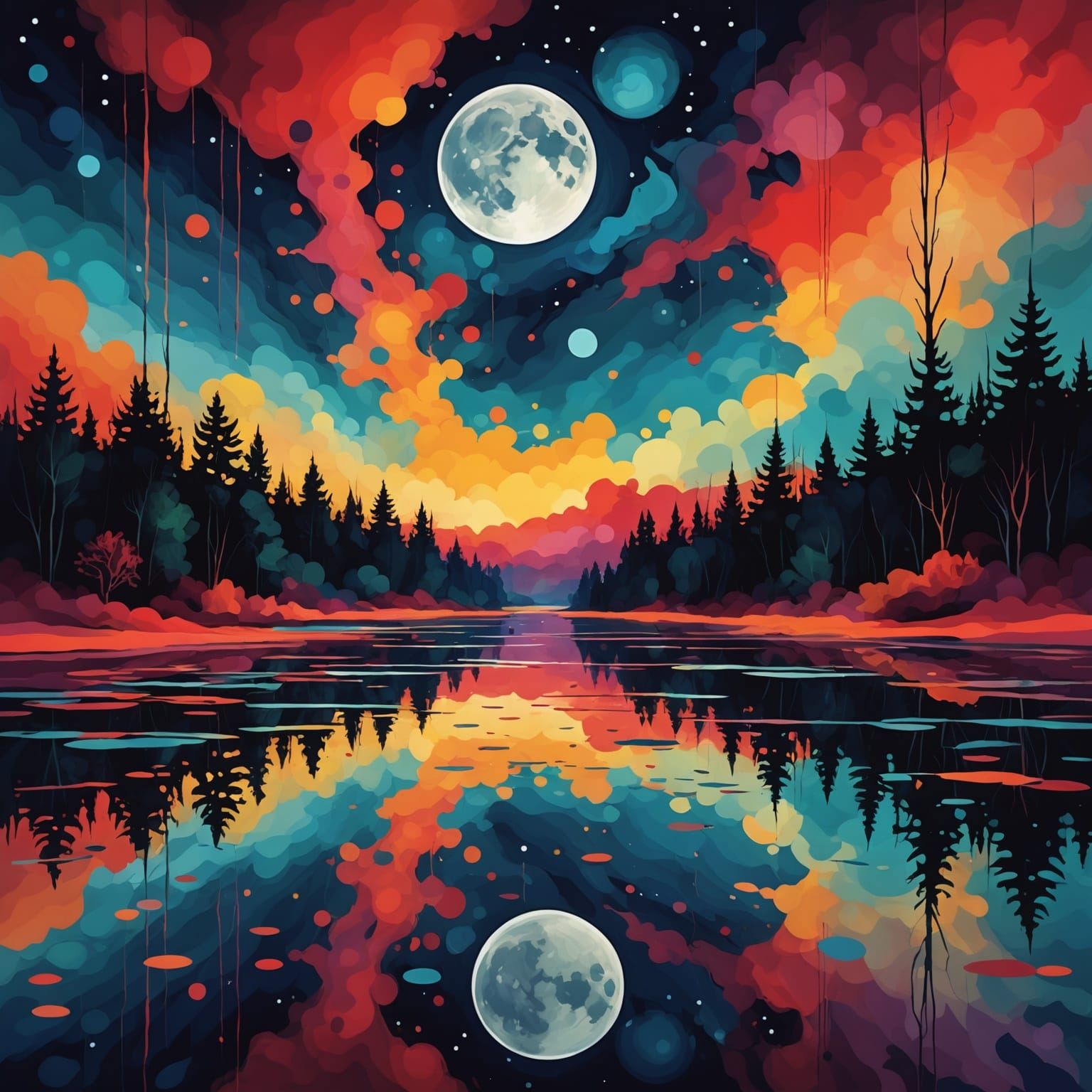 Ethereal Nebula River Reflection Under Fullmoon