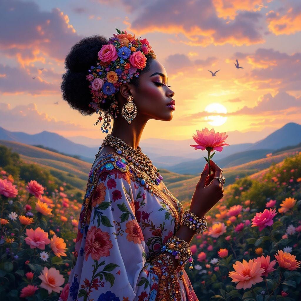 A vibrant, fantasy style, digital painting of a light skin A...