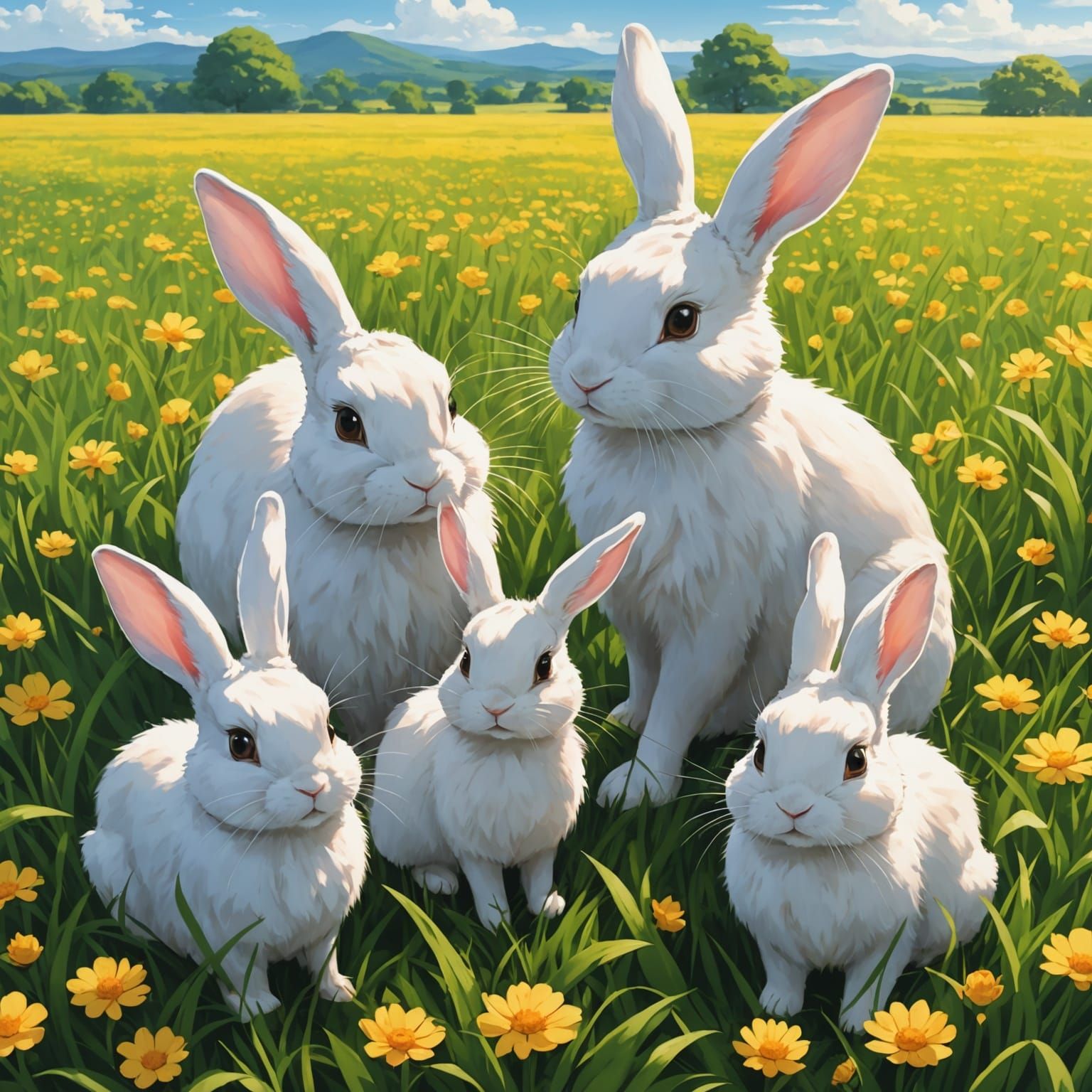 Anime Style Bunnies in Field