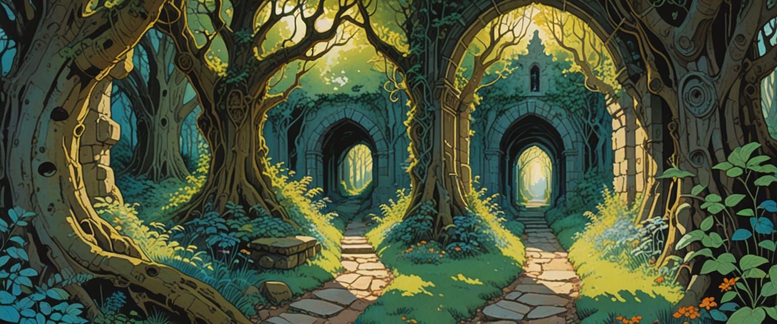 Mysterious Dungeon Passageway in Watercolor Style