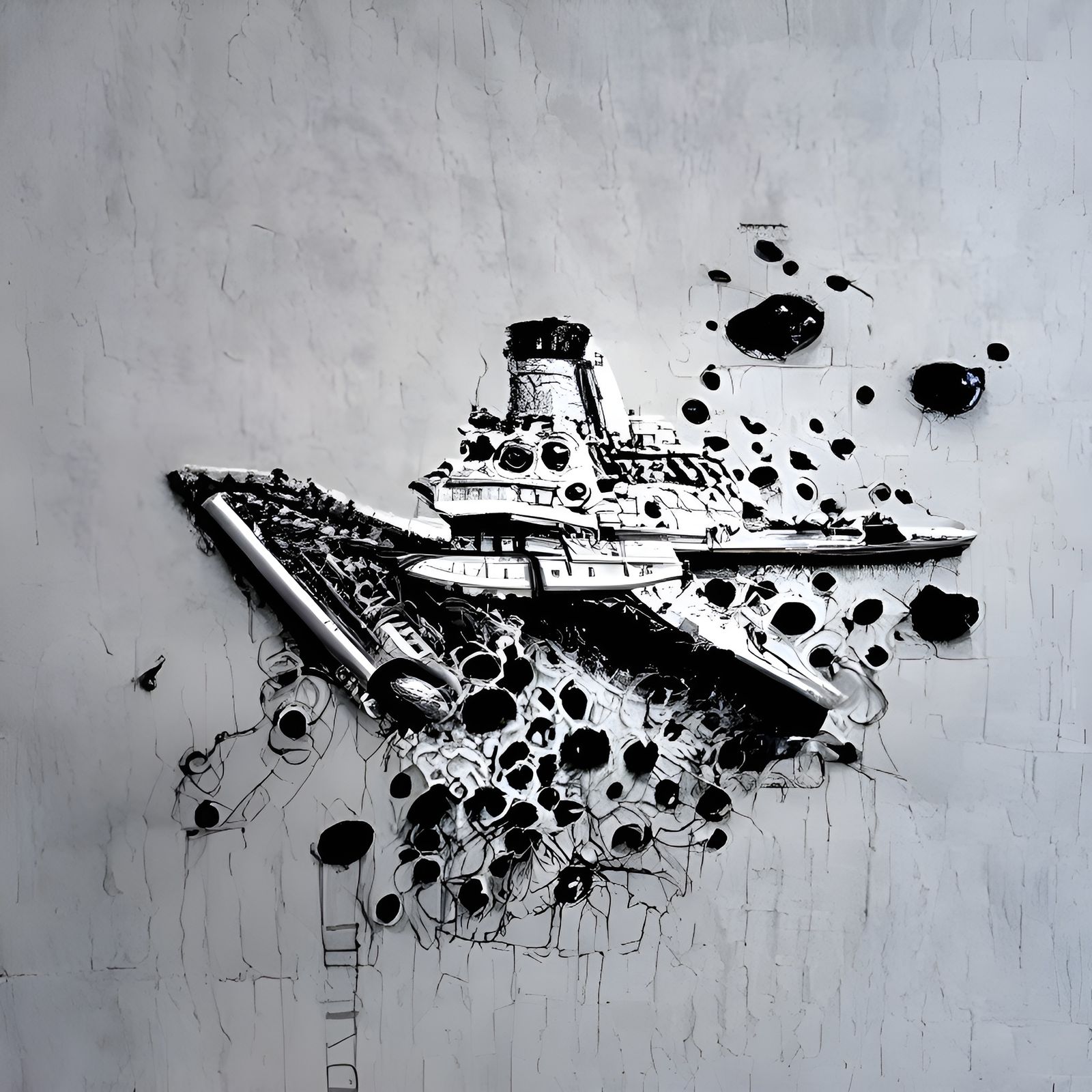 Battle Cruiser Crash in Stippling Style