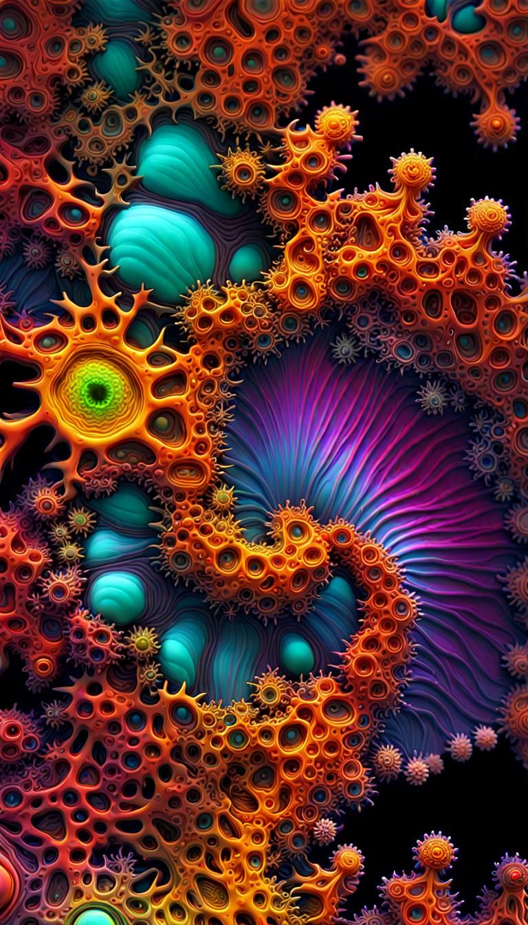 Psychedelic Fractals: Prebiotic to Biotic Matter in Neon