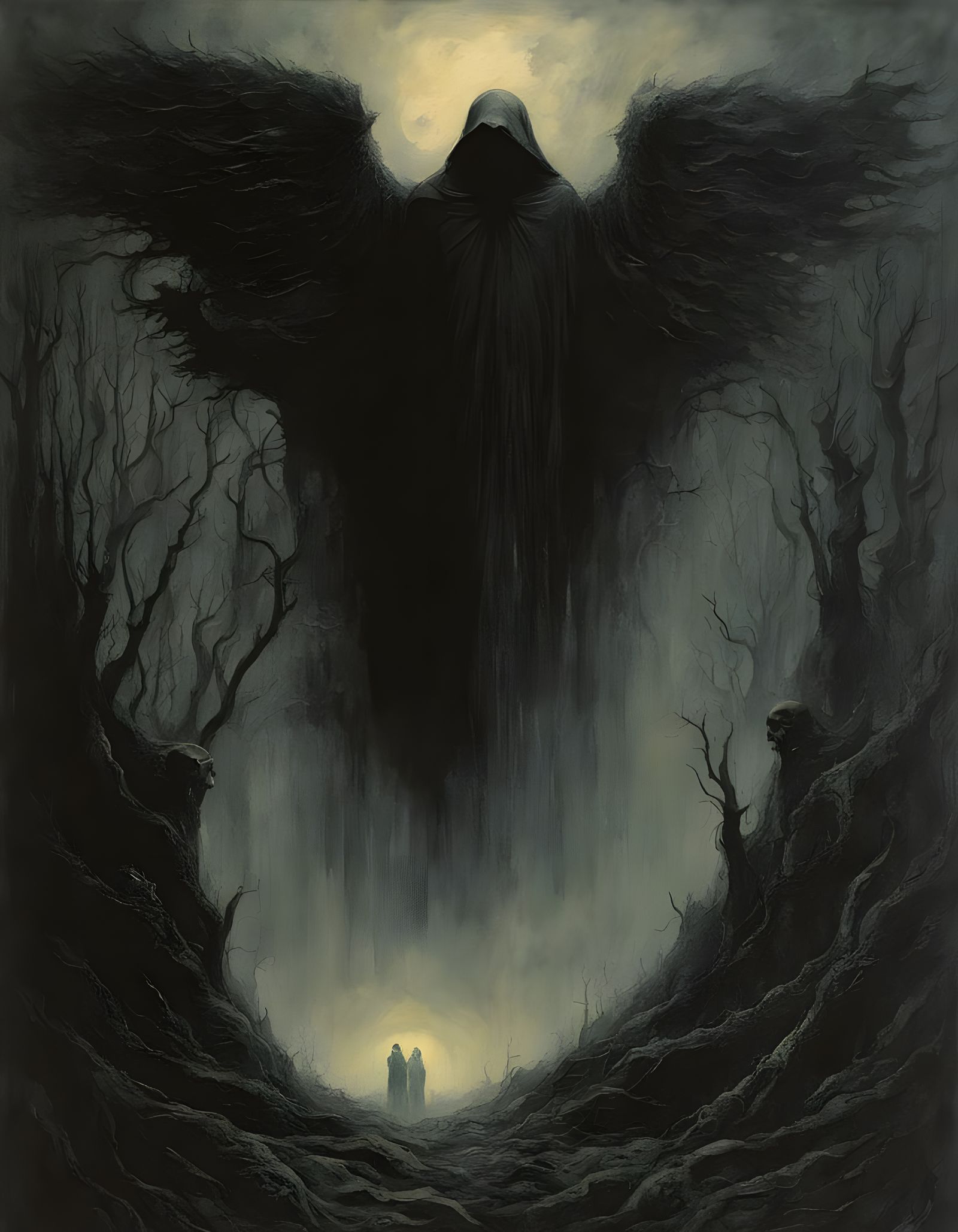 Ethereal Dark Fantasy Angel in Tattered Robes