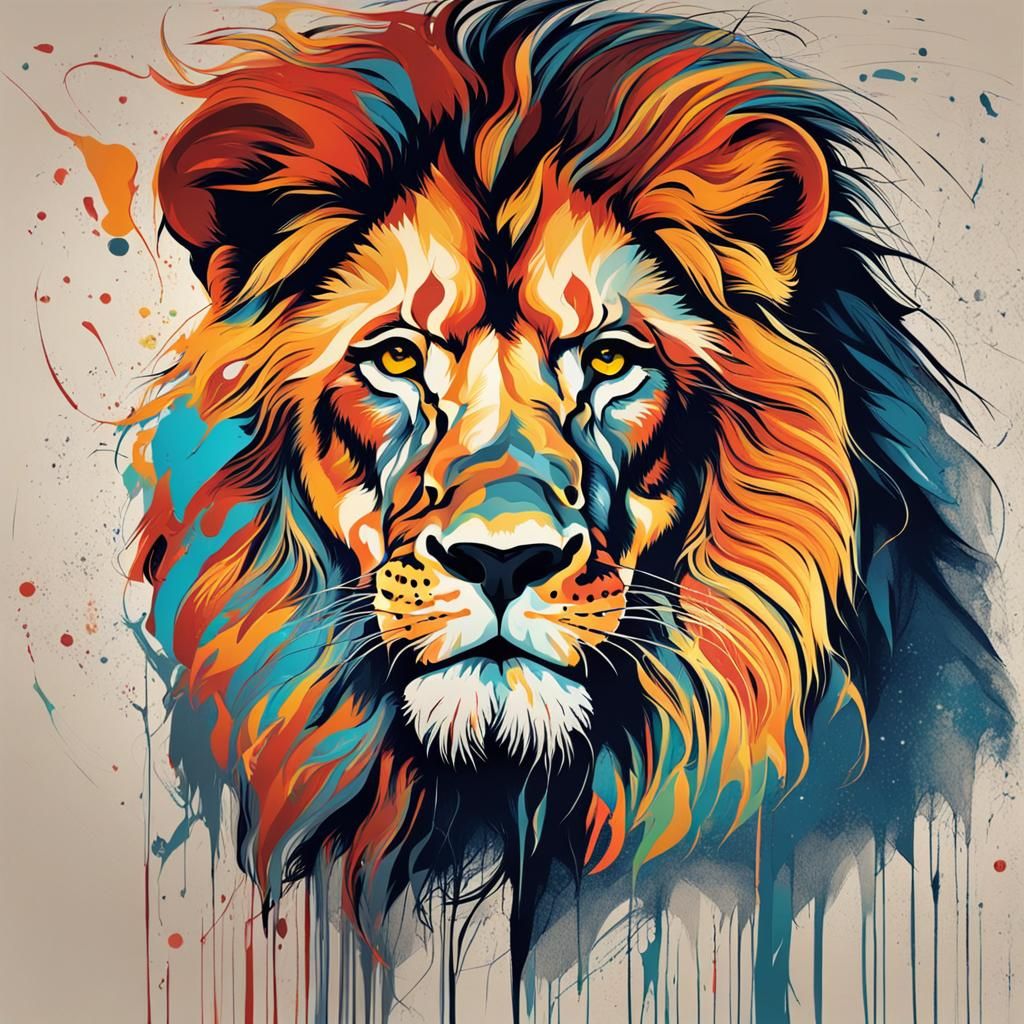 Abstract Female Lion Art in Complementary Colors