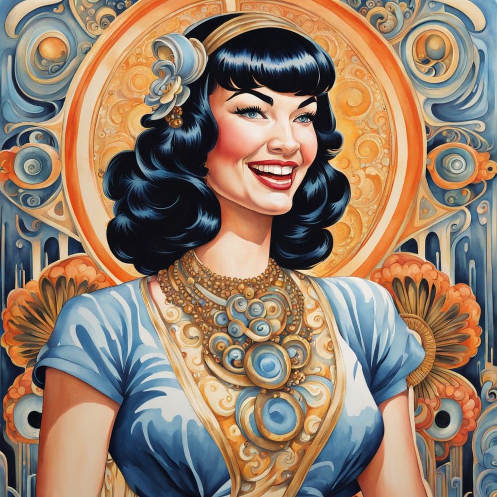 Bettie Page Caricature in Whimsical Street Art Style