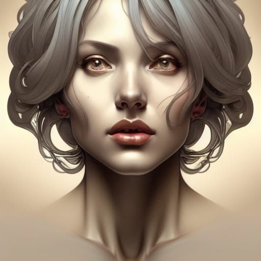 Beautiful Grey Portrait, Artgerm Style Digital Art