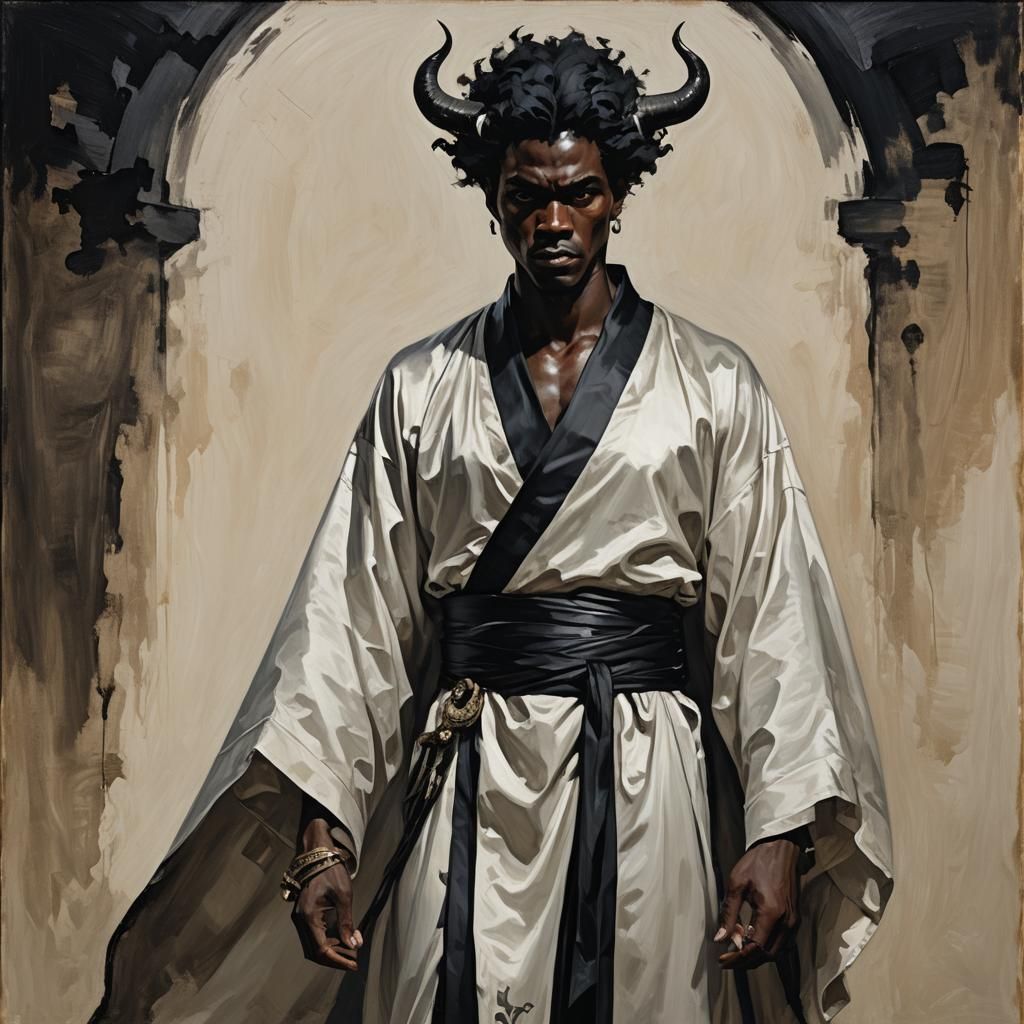 A striking masterpiece of a young, dark-aged black man with ...