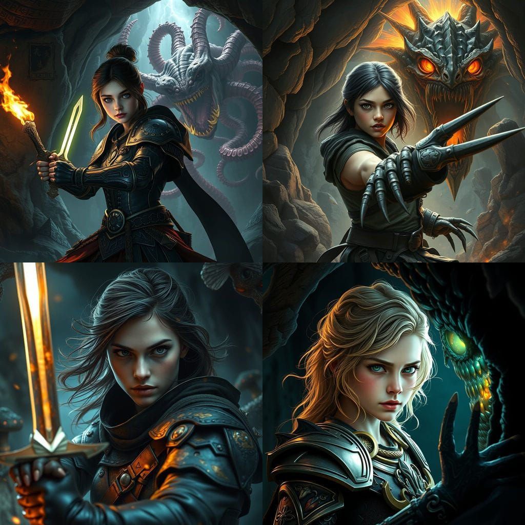 Girl Fights Monster in Cave - Concept Art Portrait