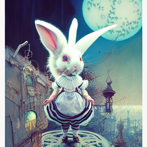 White Rabbit in Wonderland: Detailed Digital Illustration