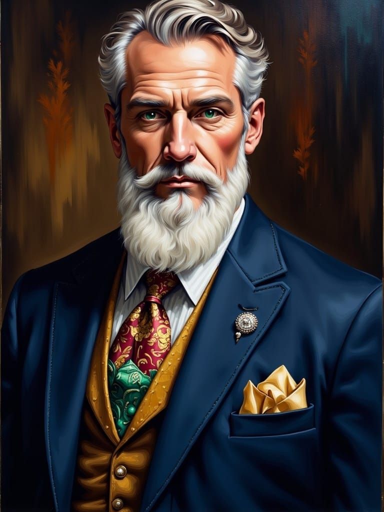 Elegant Gentleman in Navy Blue Suit with Paisley Tie