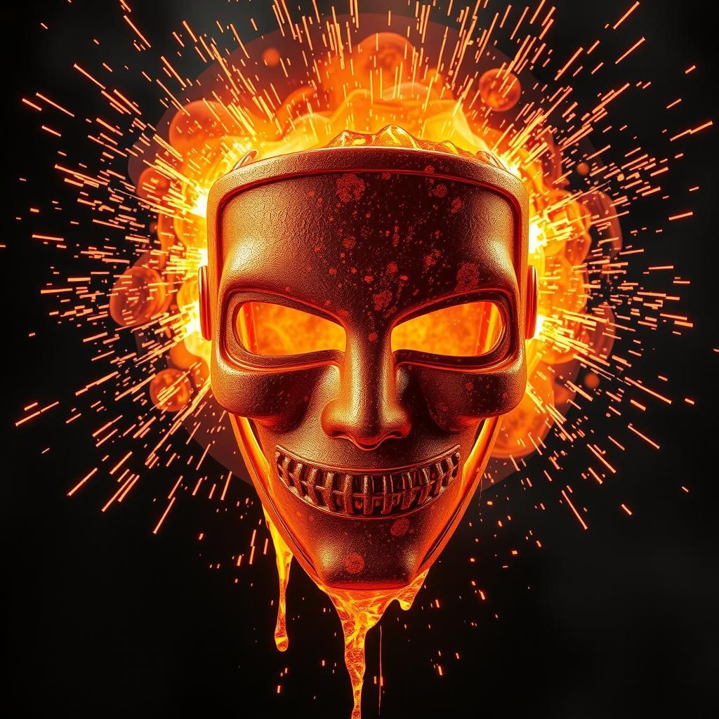Dramatic Molten Metal Mask in Fiery Light