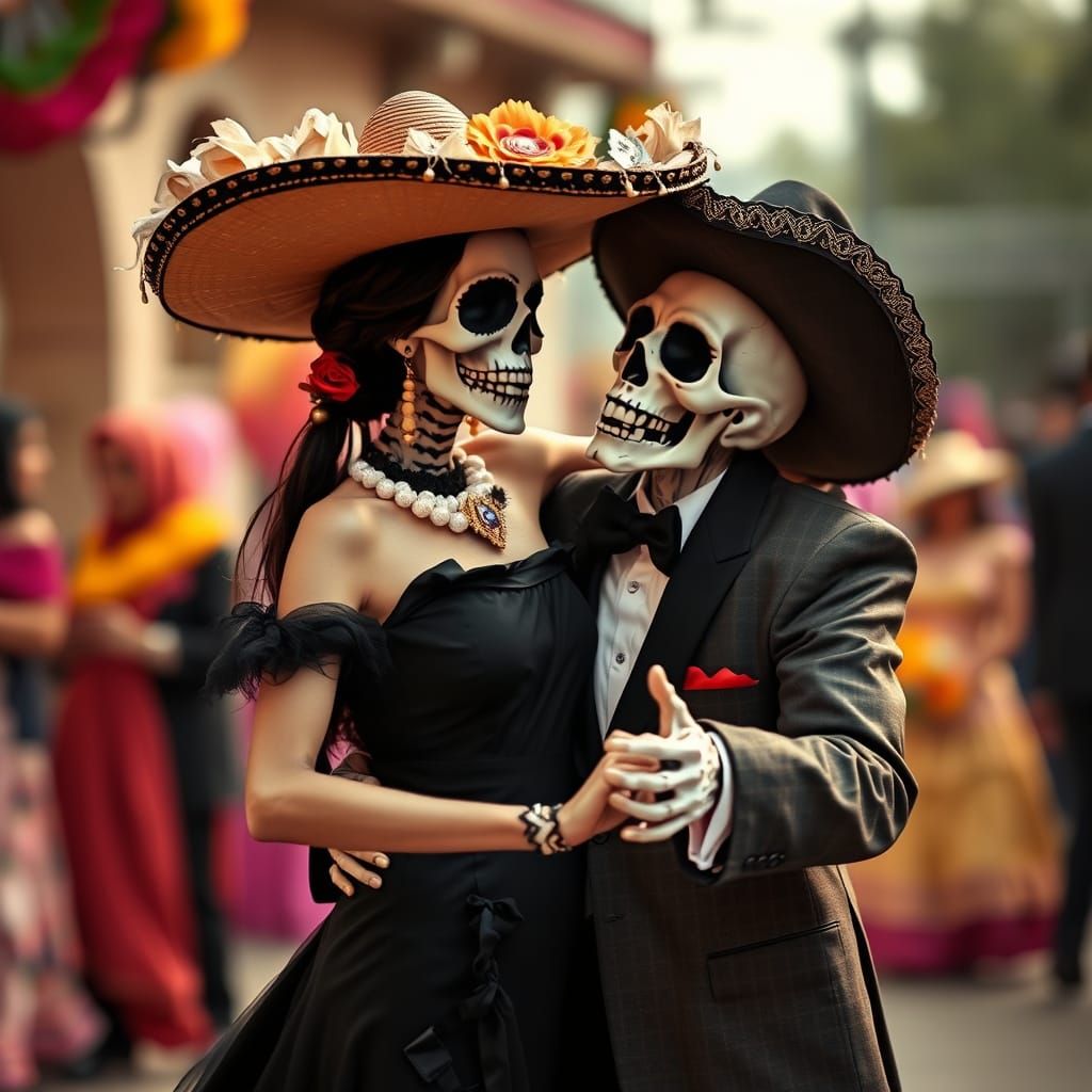 Day of the Dead Skull Couple Dancing