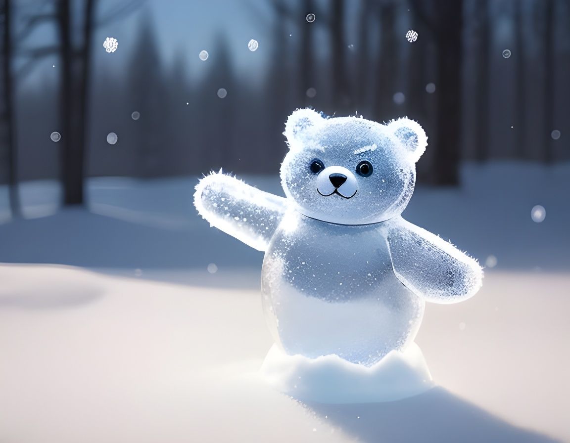 Crystalline Fantasy: Adorable Snow Bear in Winter