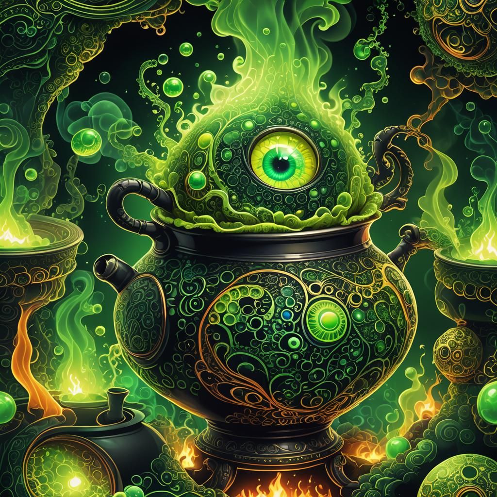 Haunted Pot with Glowing Eyes in Fractal Design