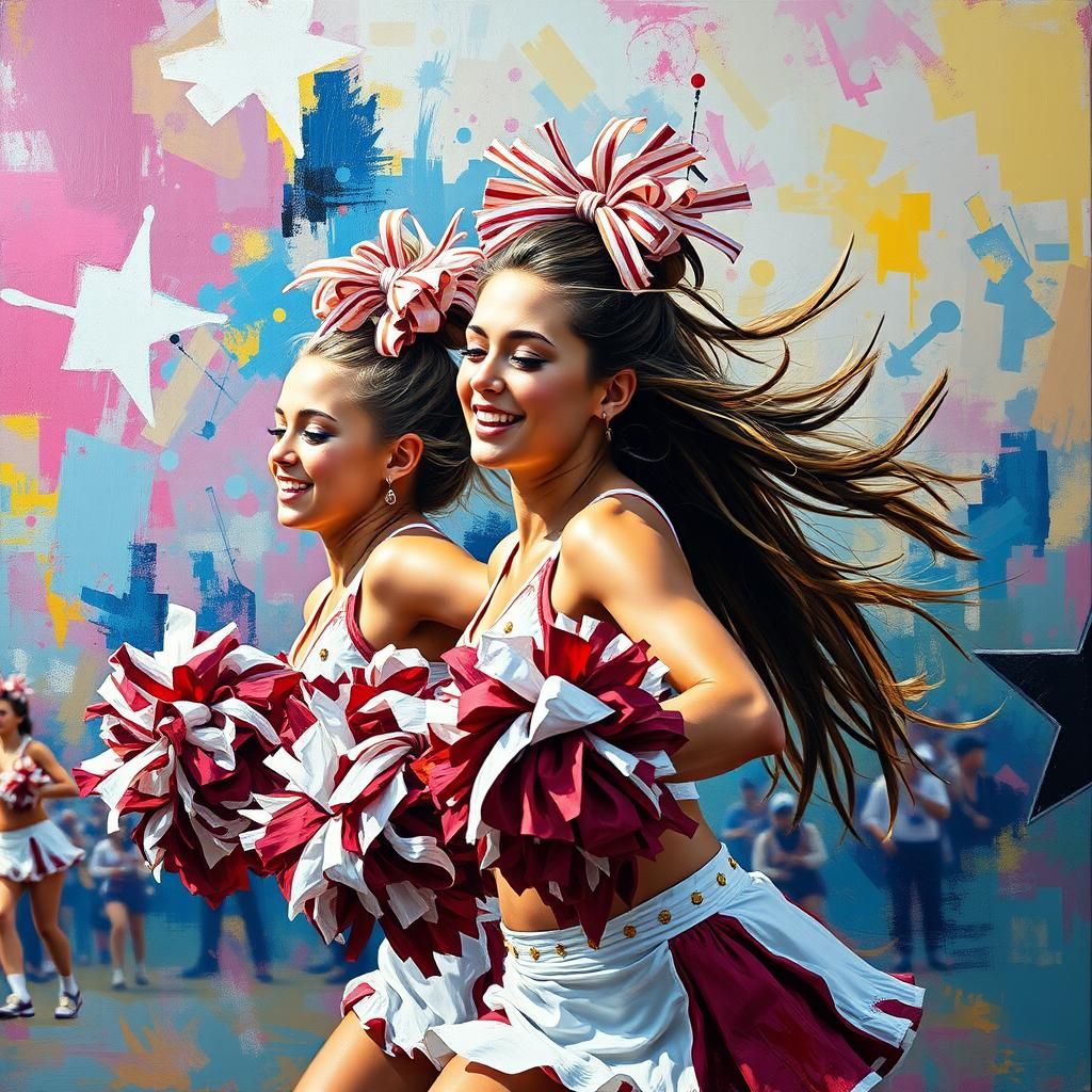 Cheerleaders in Vivid Abstract Art