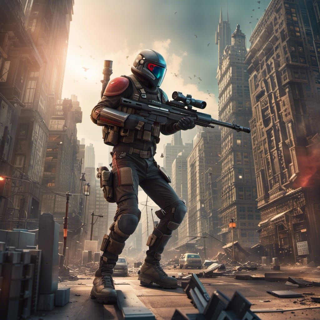 Bounty Hunter vs. Elmo in Cyberpunk Cityscape