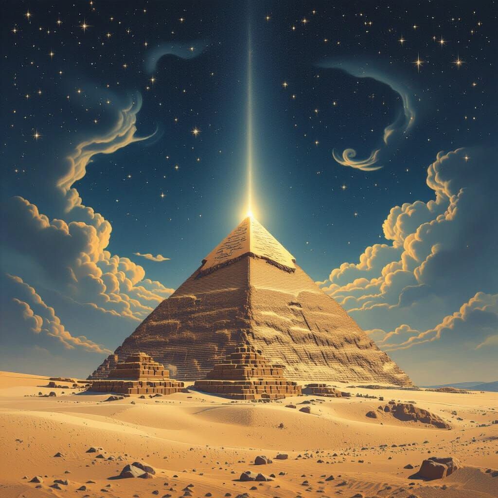 Surreal Egyptian Pyramid Under Starry Night Sky