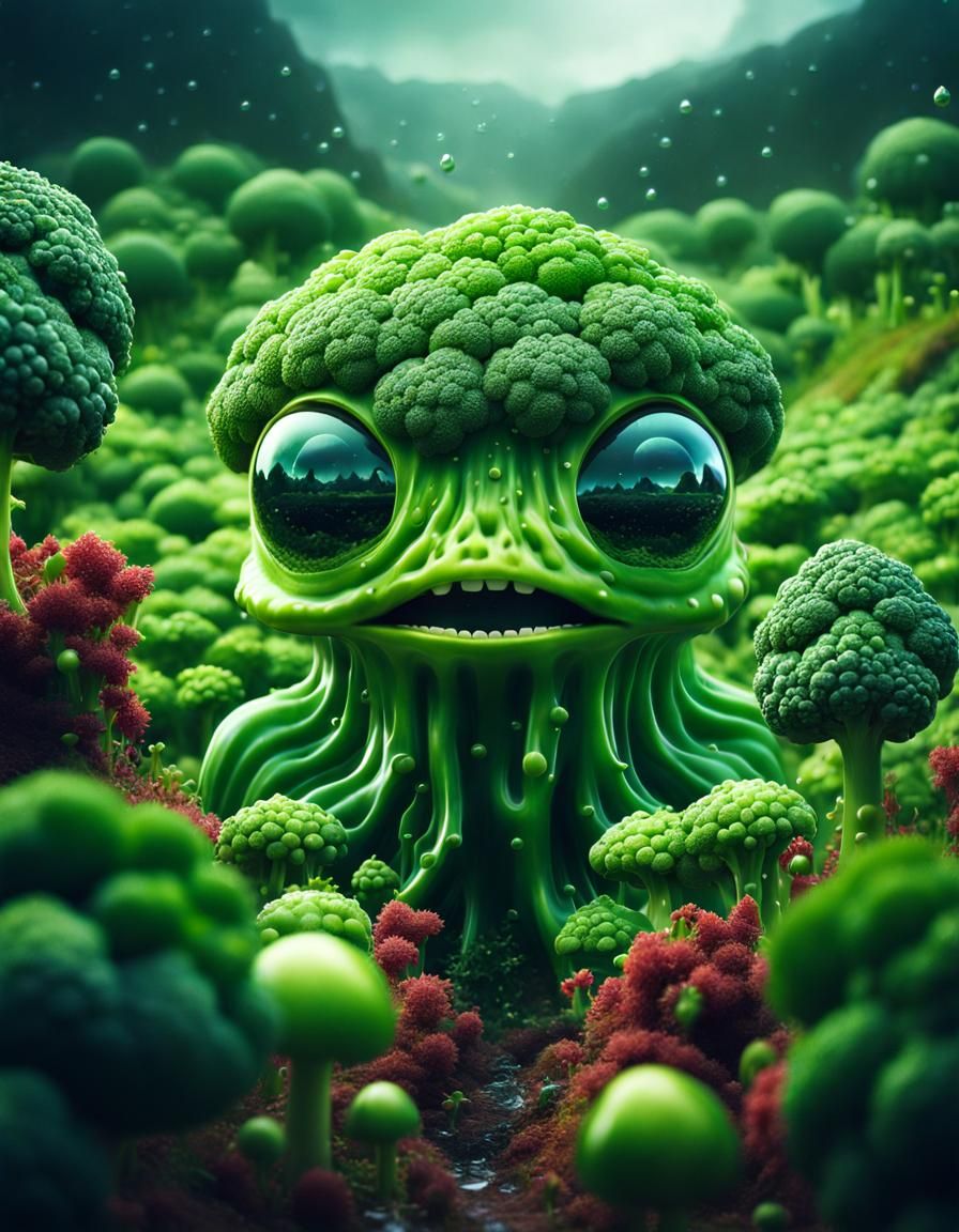 Broccoli Aliens in Double Exposure Landscape