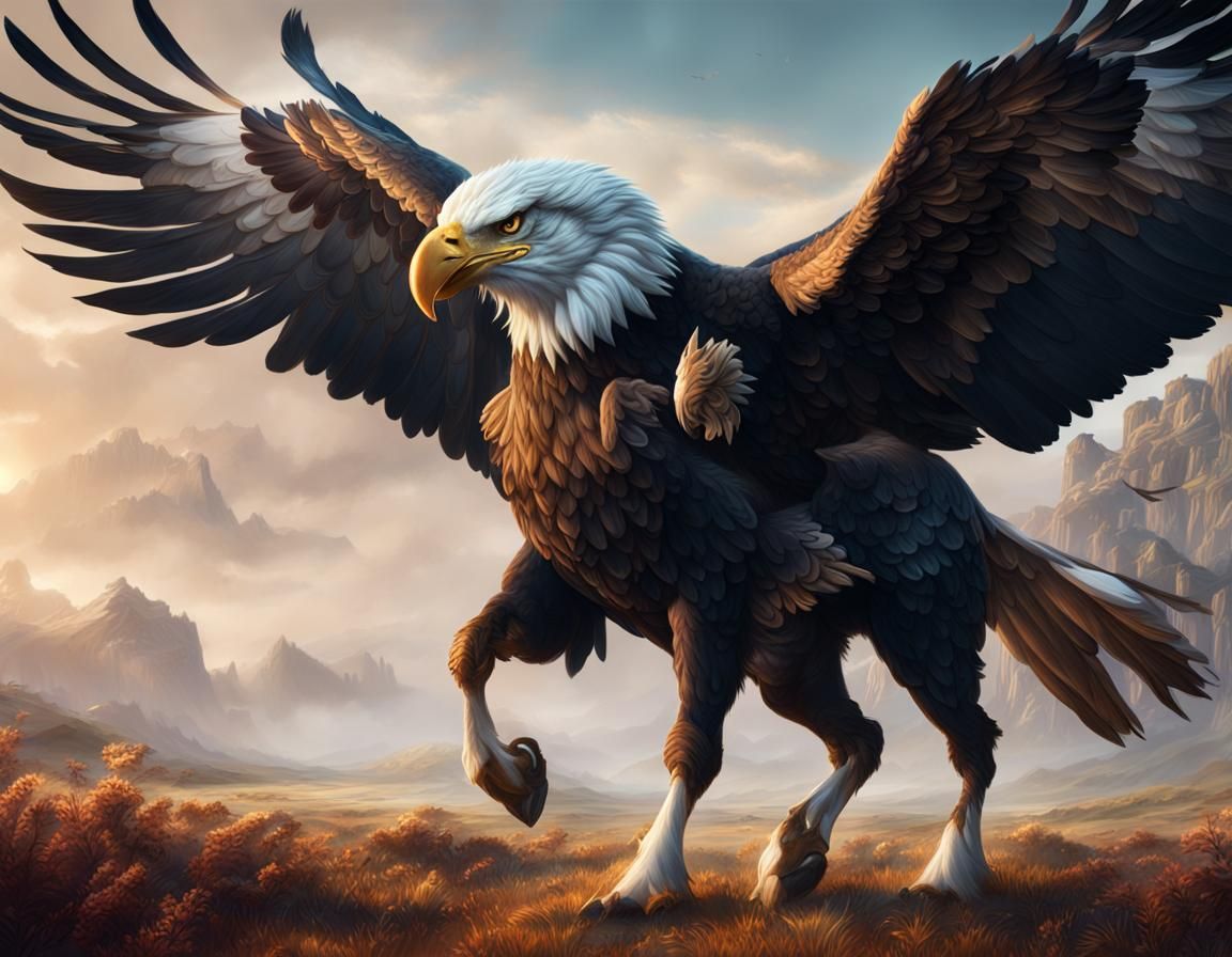 Majestic Eagorse in Mythical Field: Fantasy Concept Art