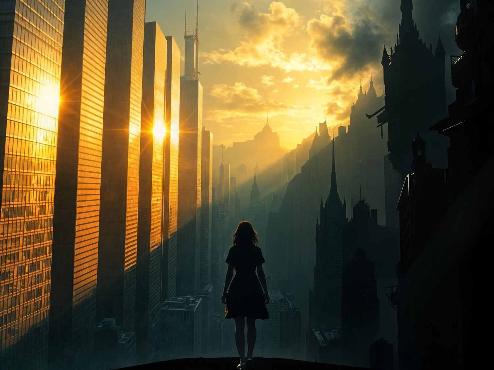 Cityscape Fractured by Light and Shadow