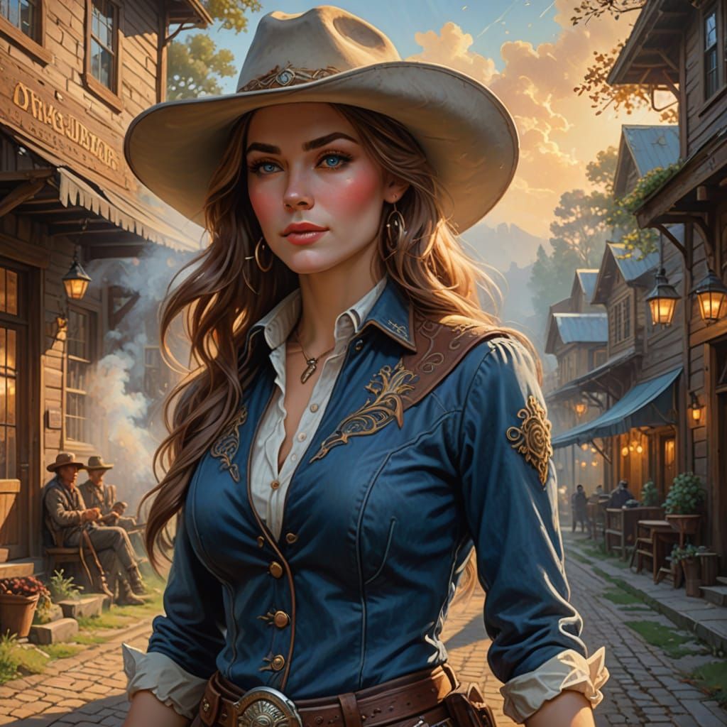 Ethereal Western Fantasy: Elven Cowgirl in Golden Light