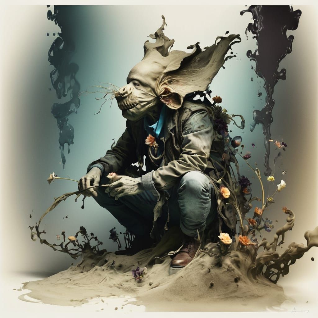 Surreal Floral Scene in Impasto Style