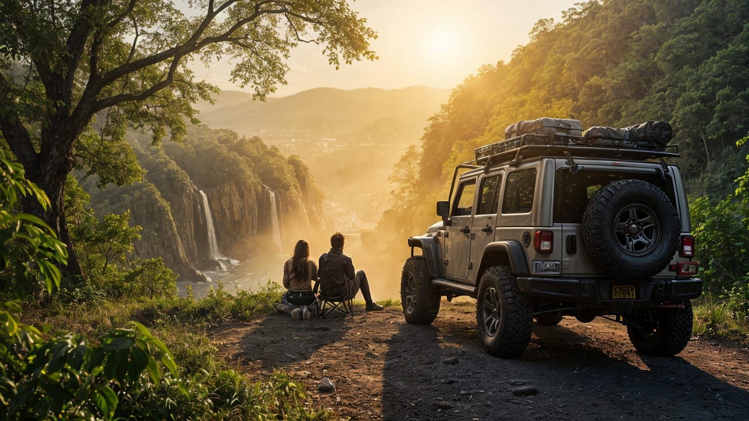 Off-Road Jeep Camping at Sunset: Cinematic View