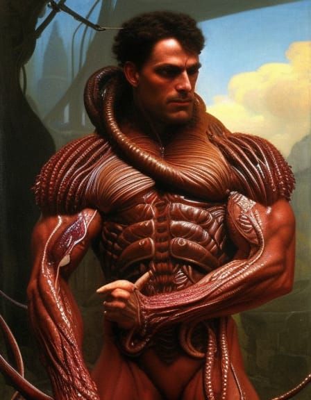 Biomechanical Embrace in Science Fantasy Style