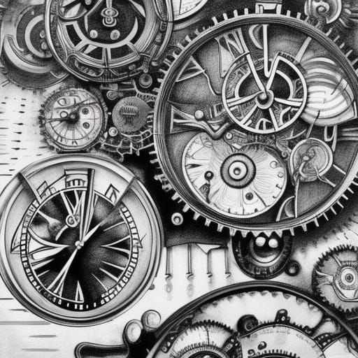 Steampunk Time Traveler Coloring Page in Charcoal
