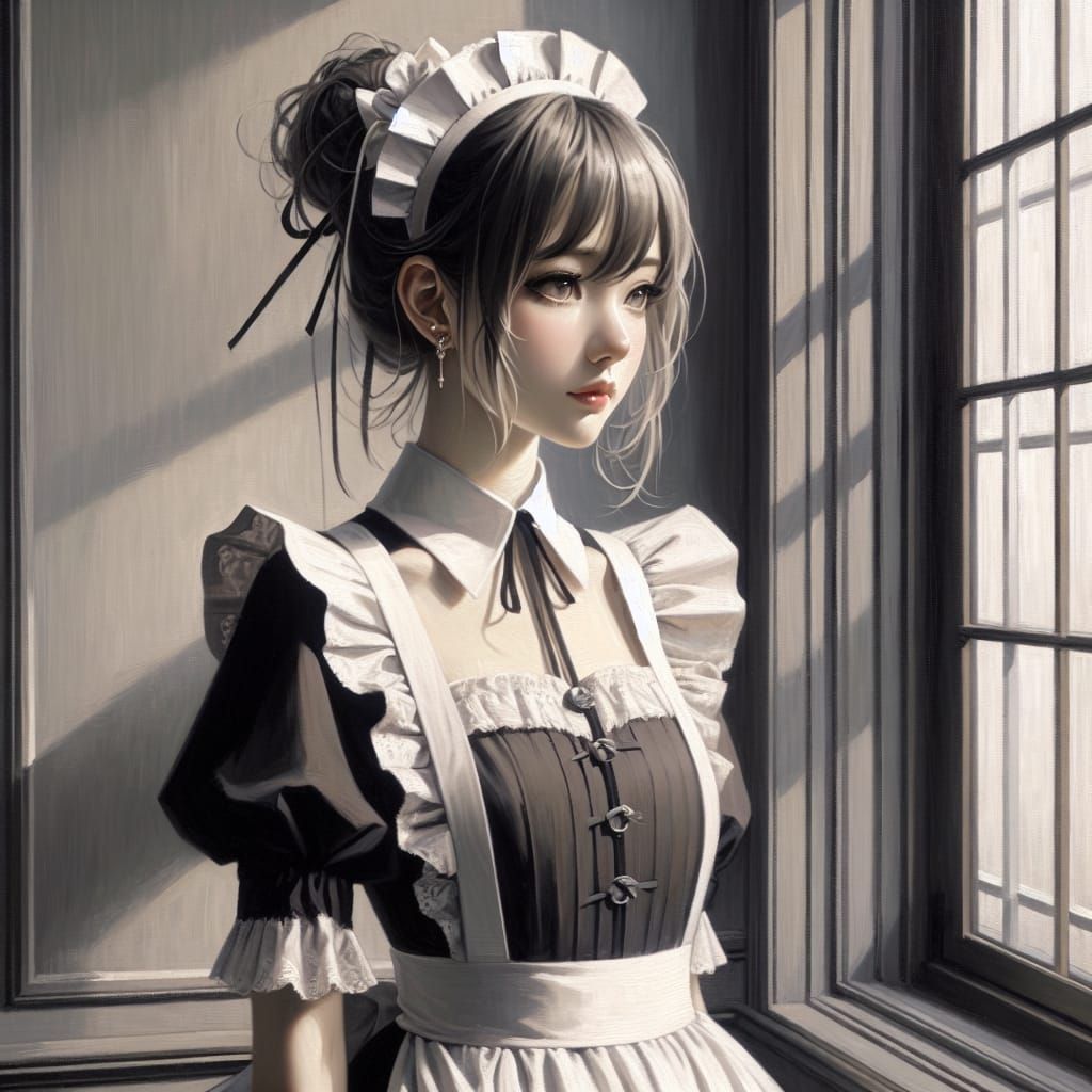 Anime Maid in Fine Art Painting Style