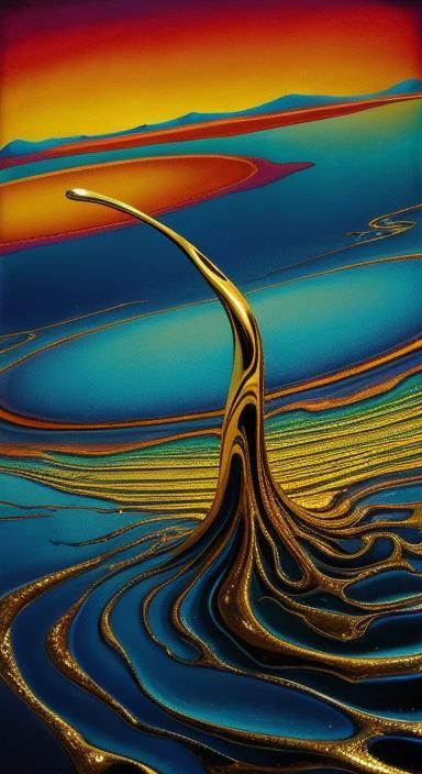 Surreal Figure Oscillates in Dreamlike Melting Landscape