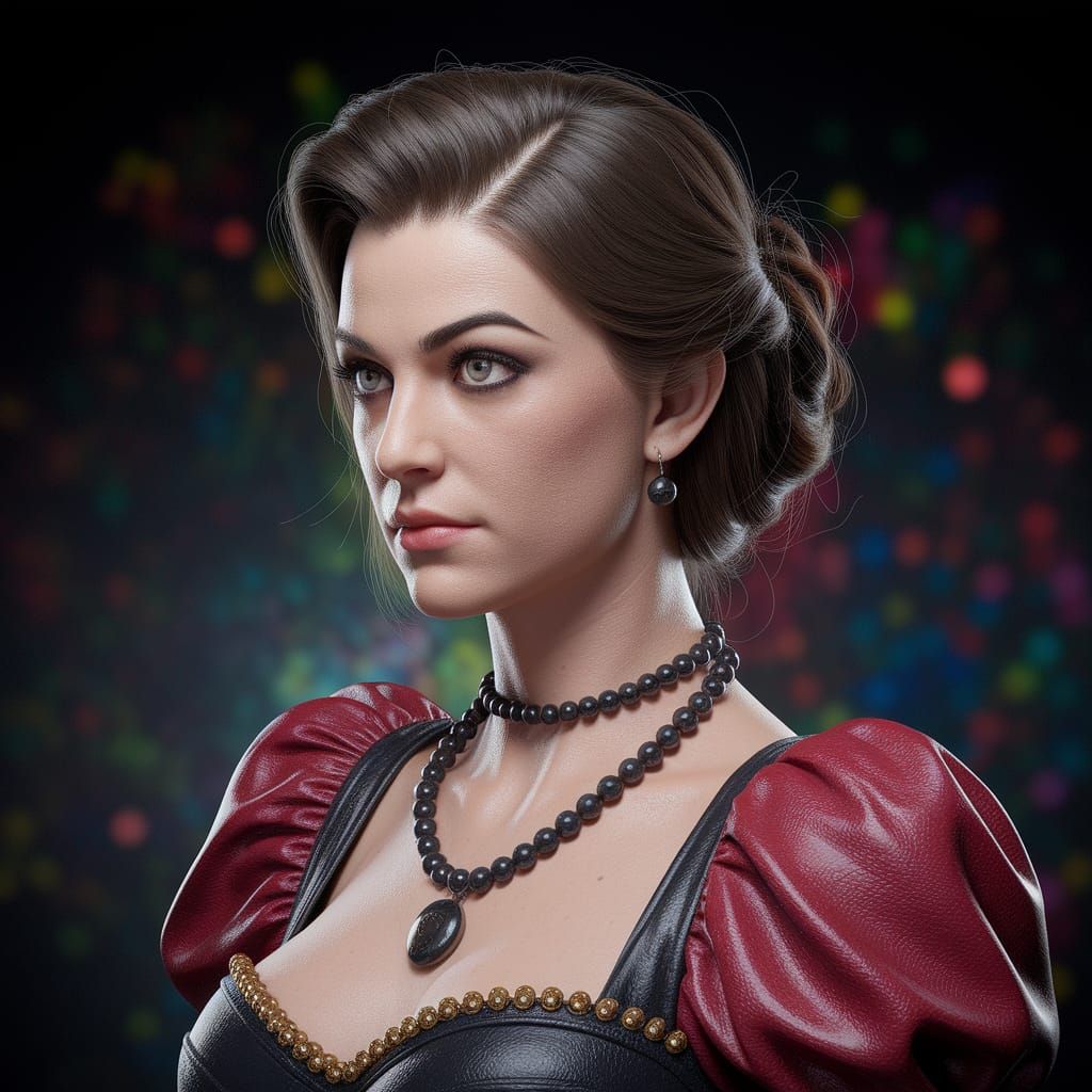 Pin-Up Girl in Red and Black Dress, Hyperrealistic Splash Ar...