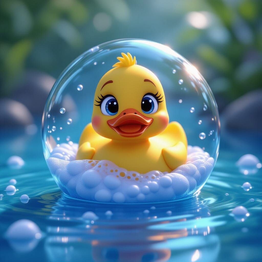 Germ Enjoying a Bubble Bath in Water Droplet, 3D Style