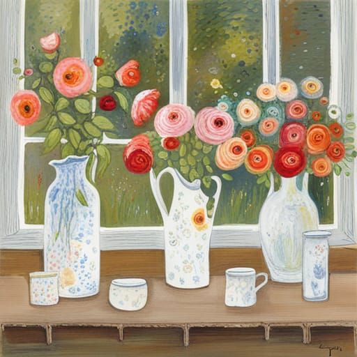 Glass Vases with Roses at Sunset