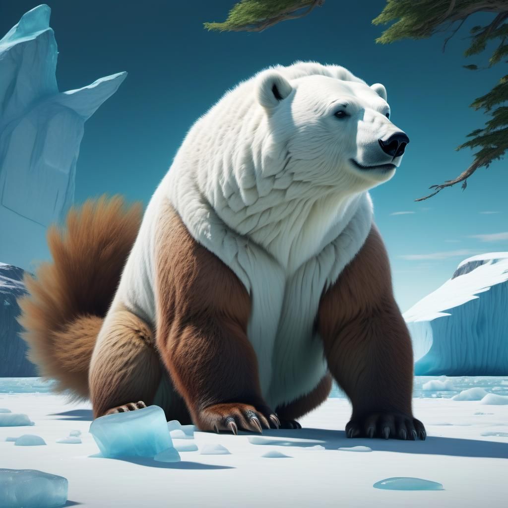 Fantasy Polar Bear Squirrel Hybrid in Antarctica