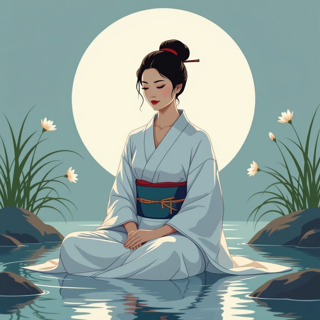 Serene Woman in Nature: Minimalist Zen Elegance