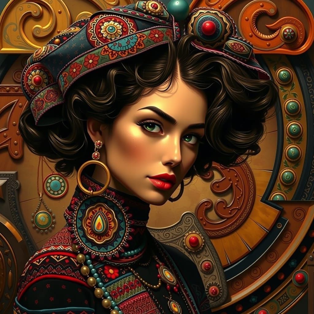 Hyperrealistic Oil Painting of a Confident Woman in Detailed...