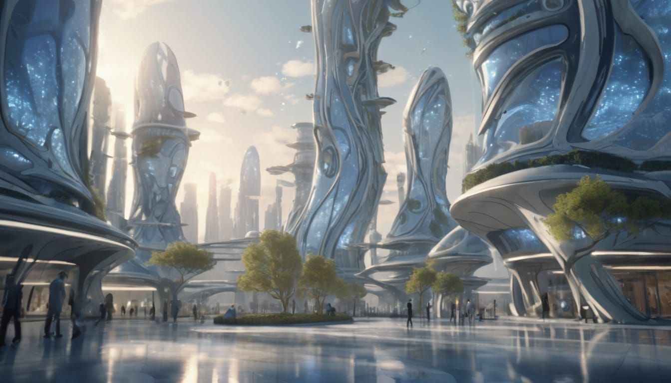 Serene Futuristic Cityscape Under Morning Sky