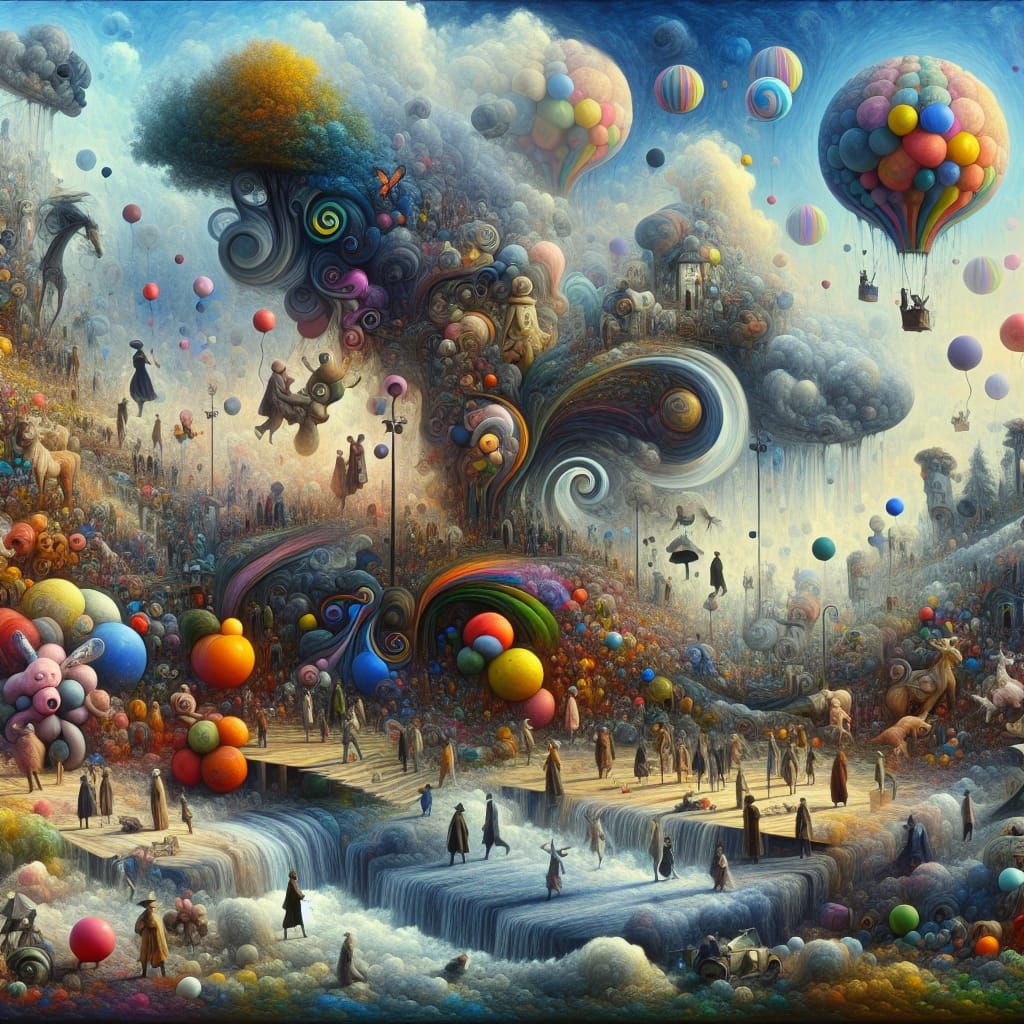 Surreal Landscape with Whimsical Characters in Photorealisti...
