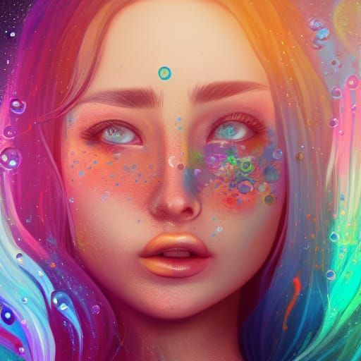 Colorful Tattooed Girl with Flowers: 8k Digital Art