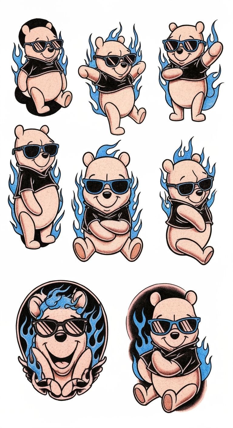 Winnie the Pooh Flash Tattoo Sheet
