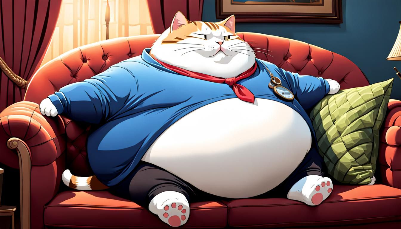 Anthropomorphic Cat Relaxing on Couch, Watching TV