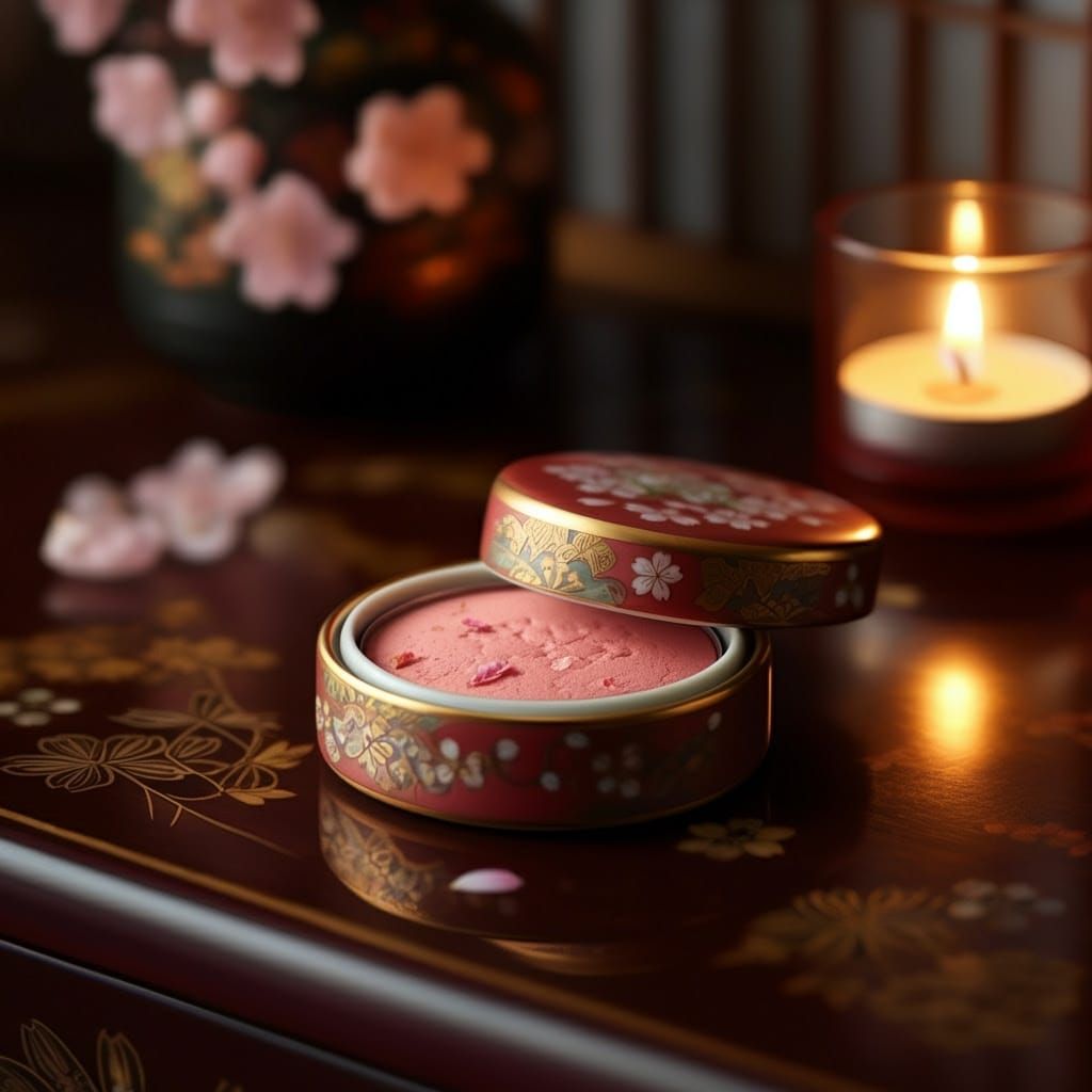 Classic Japanese Blush in a Hand-Painted Can on a Traditiona...