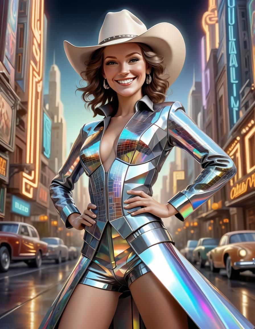 Smiling Country Singer in Art Deco Cubist Style