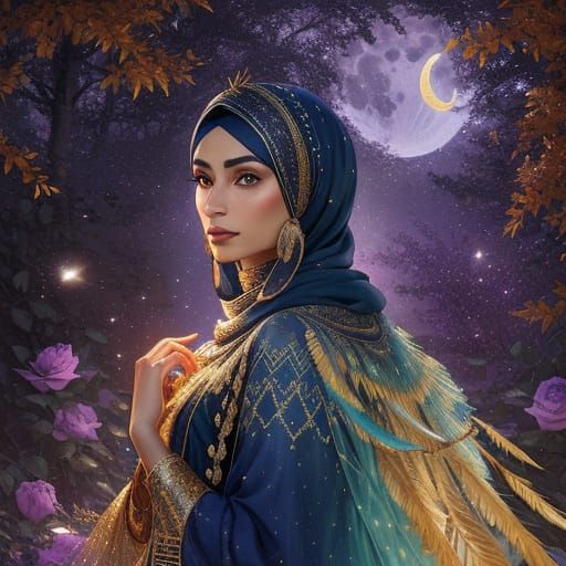 Woman in Enchanted Forest: Digital Art in Autumn Palette