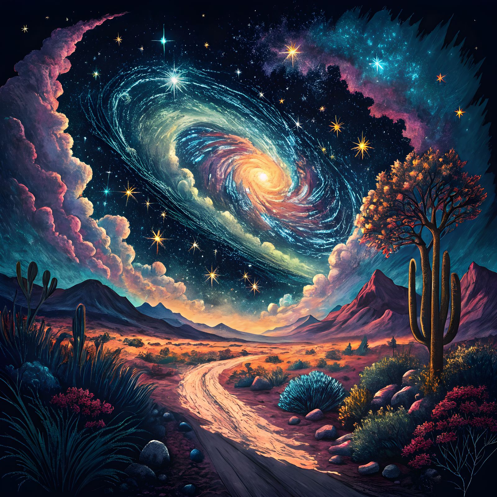 Vibrant Cosmic Galaxy Dreamscape in Neo-Expressionist Style
