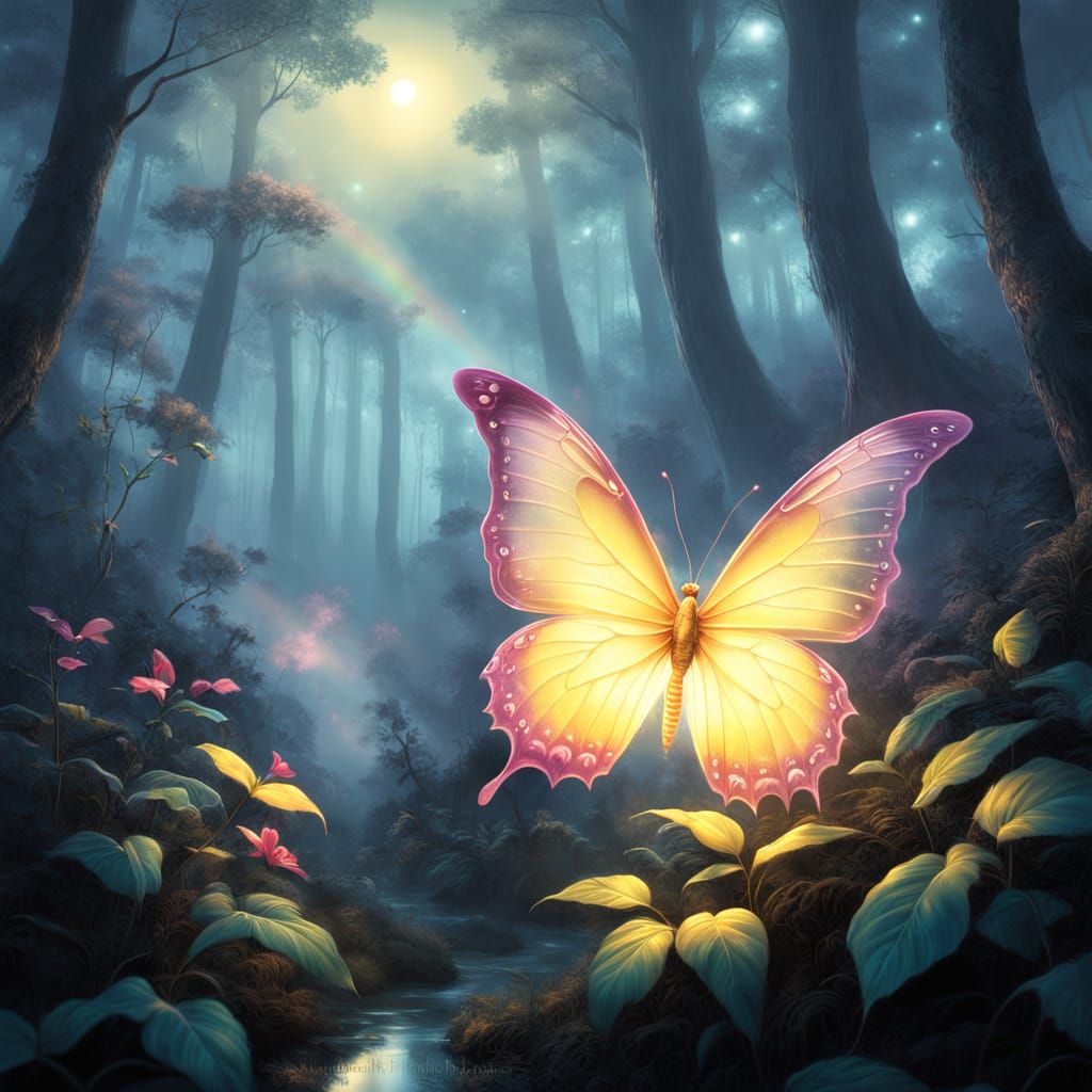 Whimsical Forest Butterfly in Dreamy, Ethereal Style