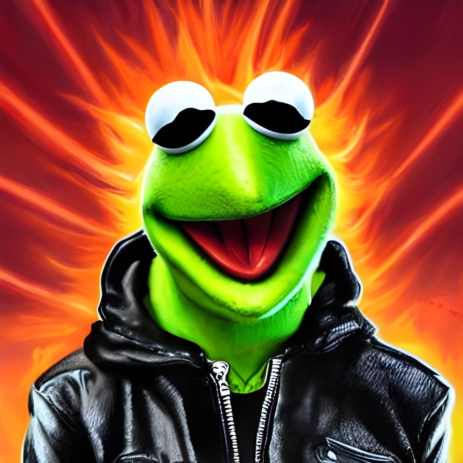 Kermit the Frog Rockstar with Explosion Background