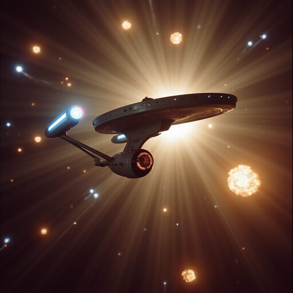 Epic 1960s Star Trek Space Battle with Dramatic Lighting