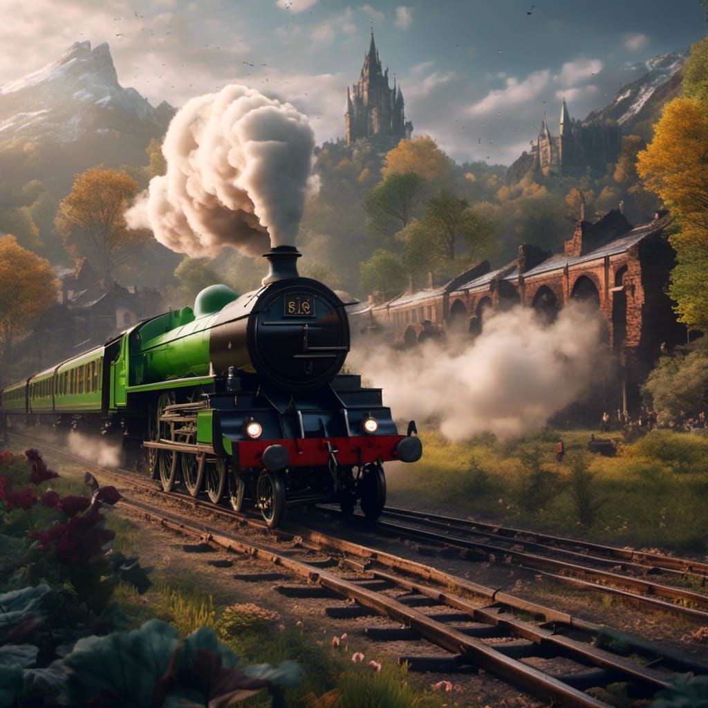 Flying Scotsman Steaming in Detailed Fantasy Art